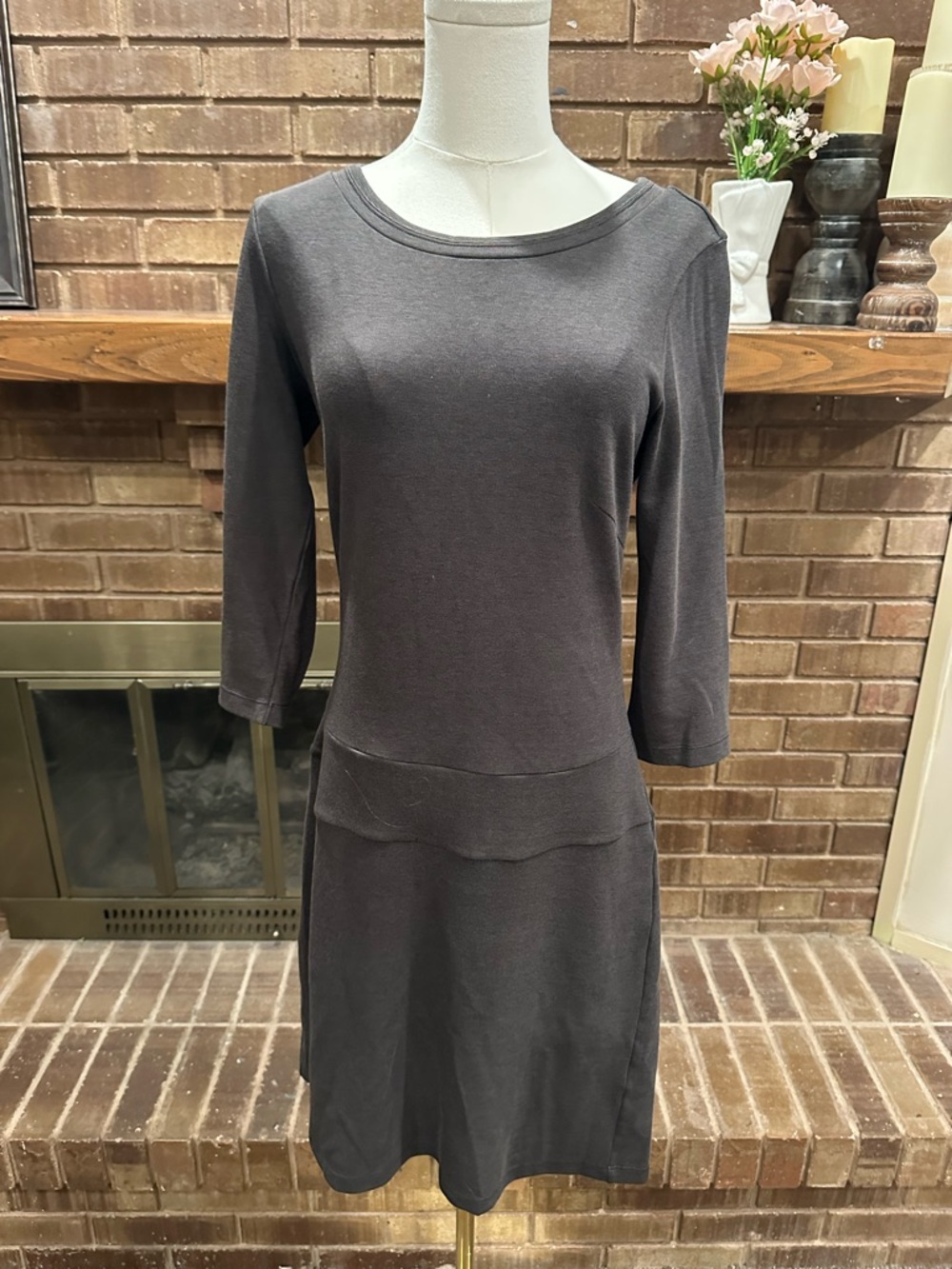 Toad&Co Taupe Brownish Gray 3/4 Sleeve Shift Dress - Medium - EUC